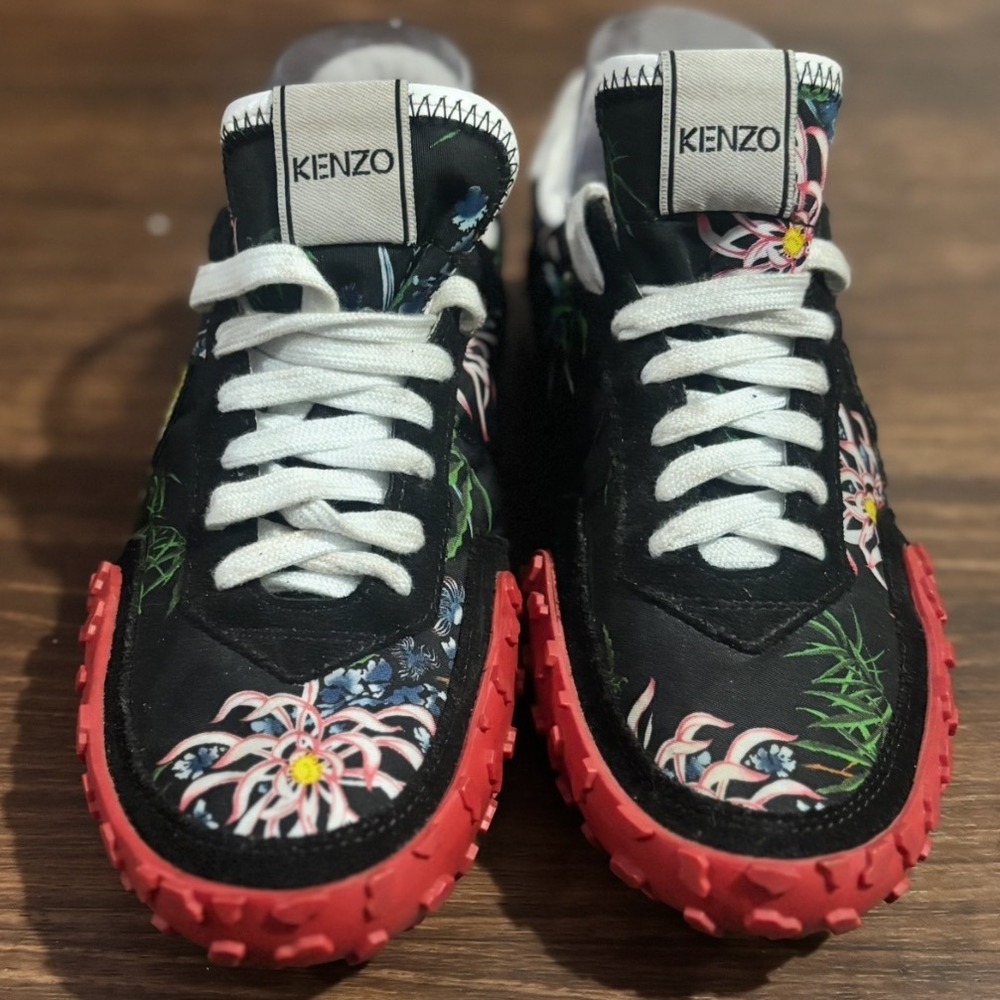 Kenzo‎ women's shoes sneakers floral pattern tiger size 6 black red lace up